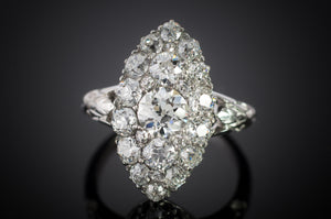 2.44CTW OLD EUROPEAN CUT DIAMOND NAVETTE STYLE RING - SinCityFinds Jewelry