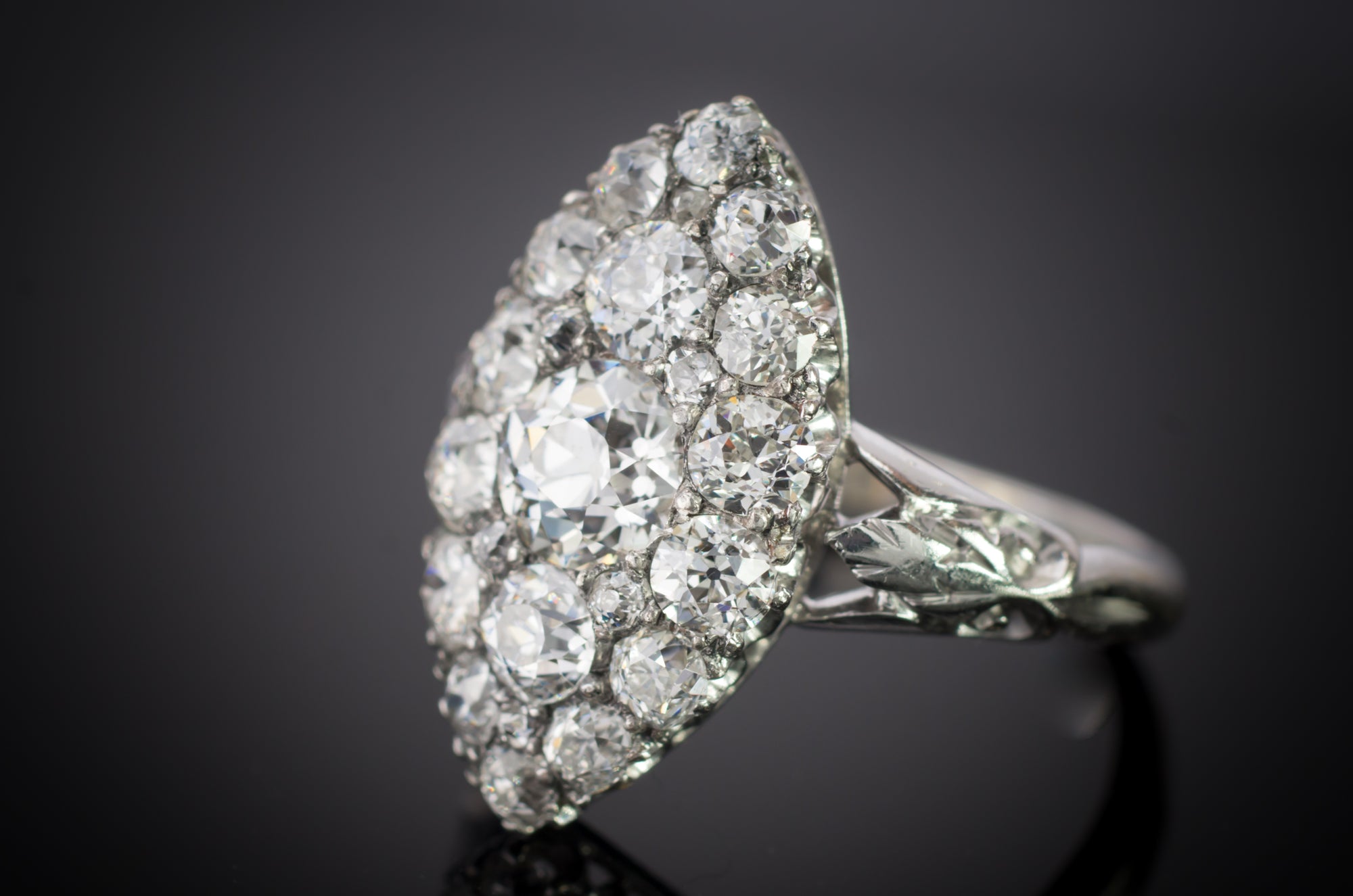 2.44CTW OLD EUROPEAN CUT DIAMOND NAVETTE STYLE RING - SinCityFinds Jewelry
