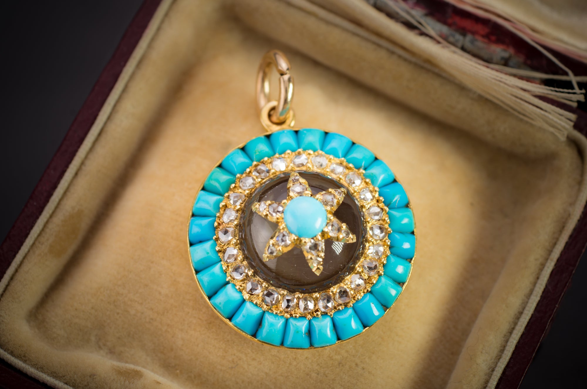 VICTORIAN ROSE CUT DIAMOND AND TURQUOISE LOCKET PENDANT - SinCityFinds Jewelry