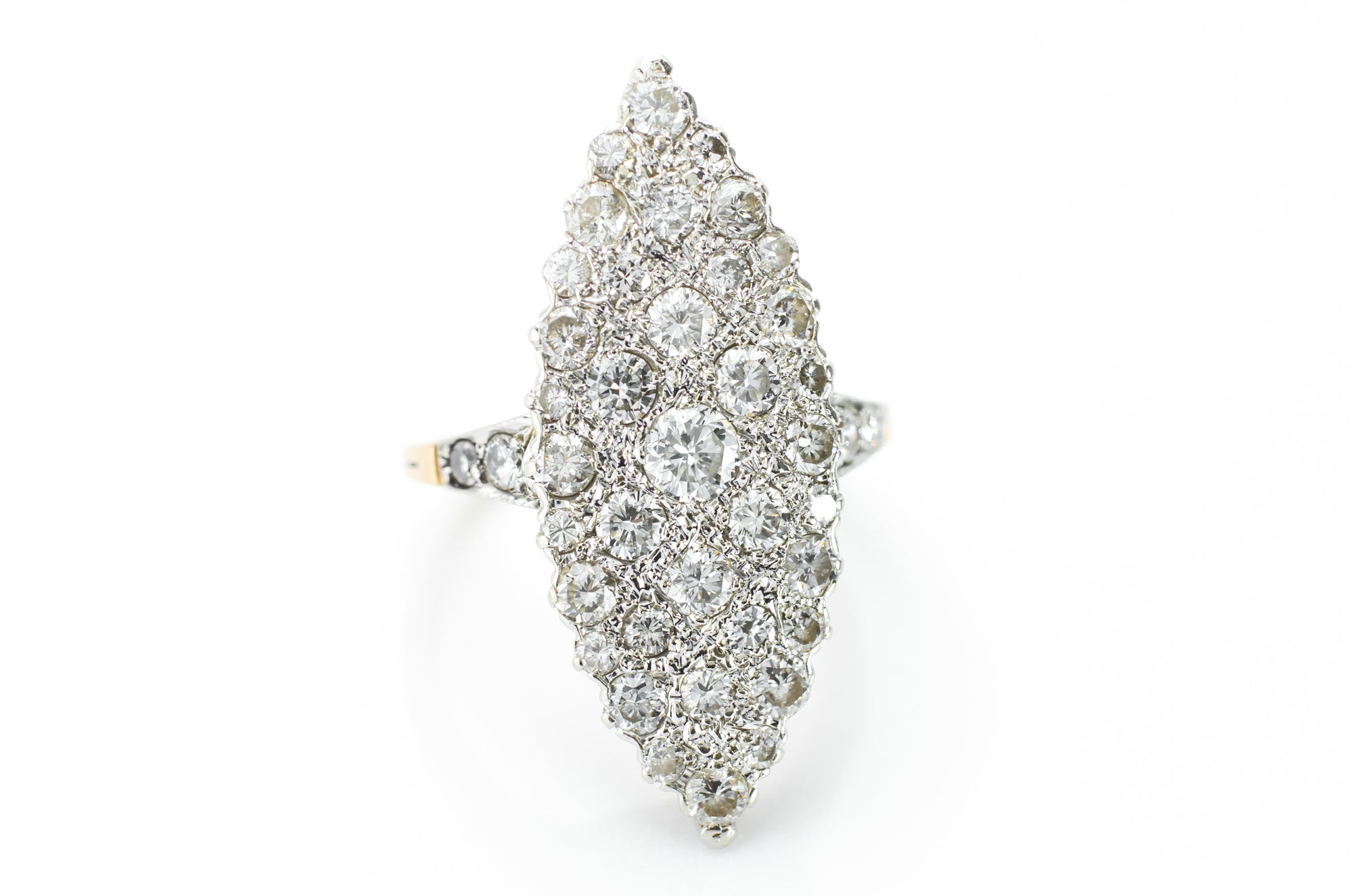 LARGE DIAMOND NAVETTE RING IN 18K GOLD - SinCityFinds Jewelry