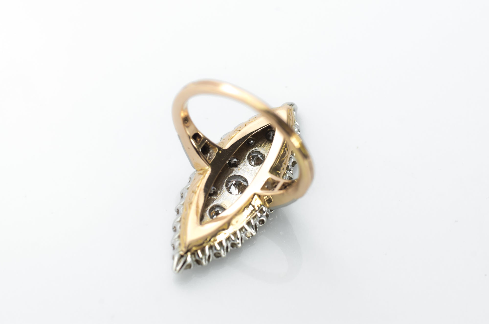LARGE DIAMOND NAVETTE RING IN 18K GOLD - SinCityFinds Jewelry
