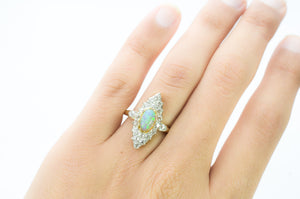 1.85CTW OPAL AND OLD CUT DIAMOND NAVETTE - SinCityFinds Jewelry