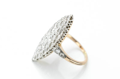 LARGE DIAMOND NAVETTE RING IN 18K GOLD - SinCityFinds Jewelry