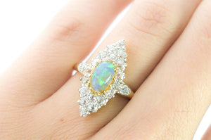 1.85CTW OPAL AND OLD CUT DIAMOND NAVETTE - SinCityFinds Jewelry