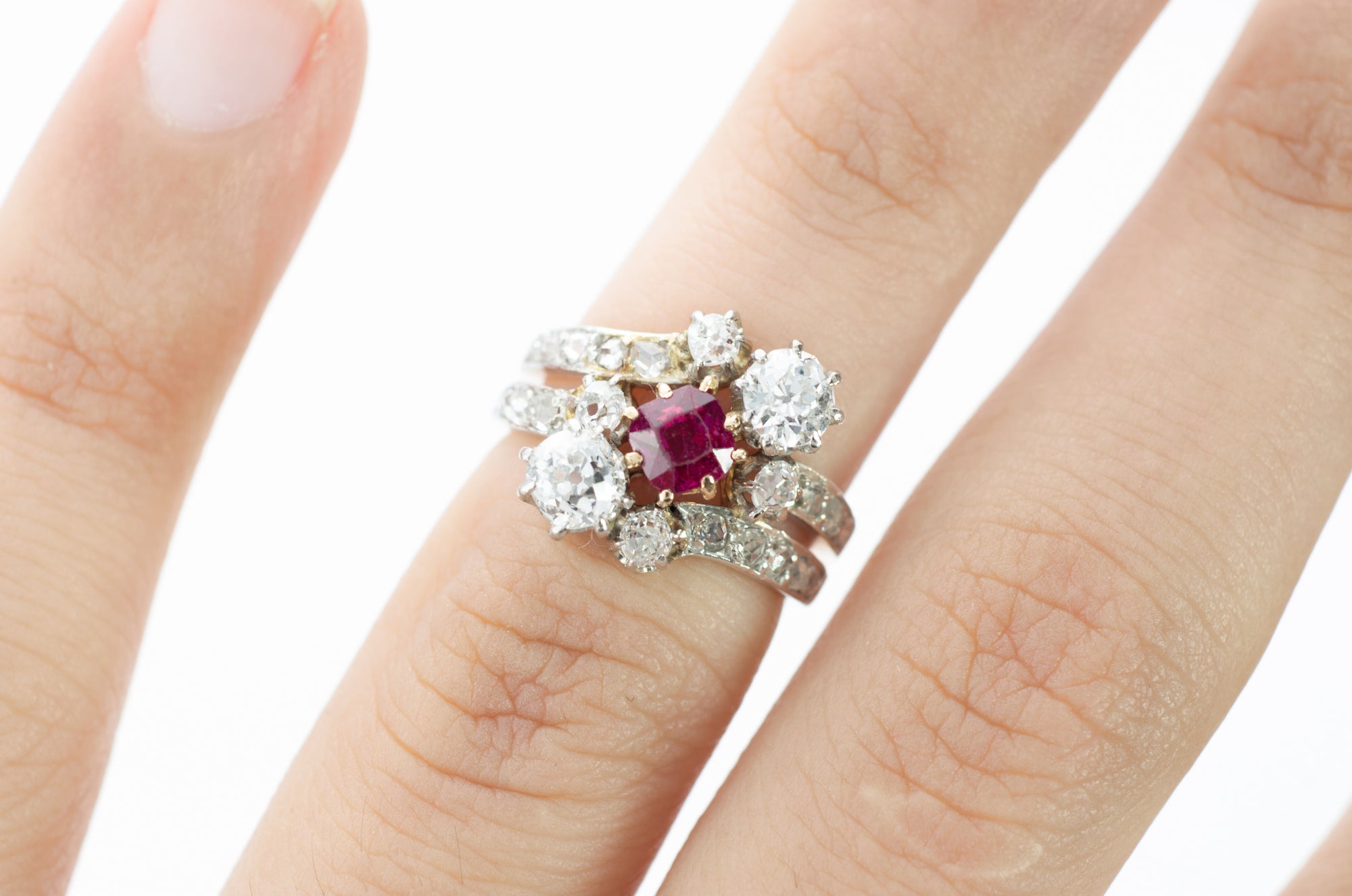 ANTIQUE NATURAL RUBY AND OLD CUT DIAMOND RING - SinCityFinds Jewelry