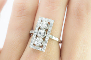 OLD EUROPEAN DIAMOND PLATINUM RING WITH BAGUETTE HALO - SinCityFinds Jewelry