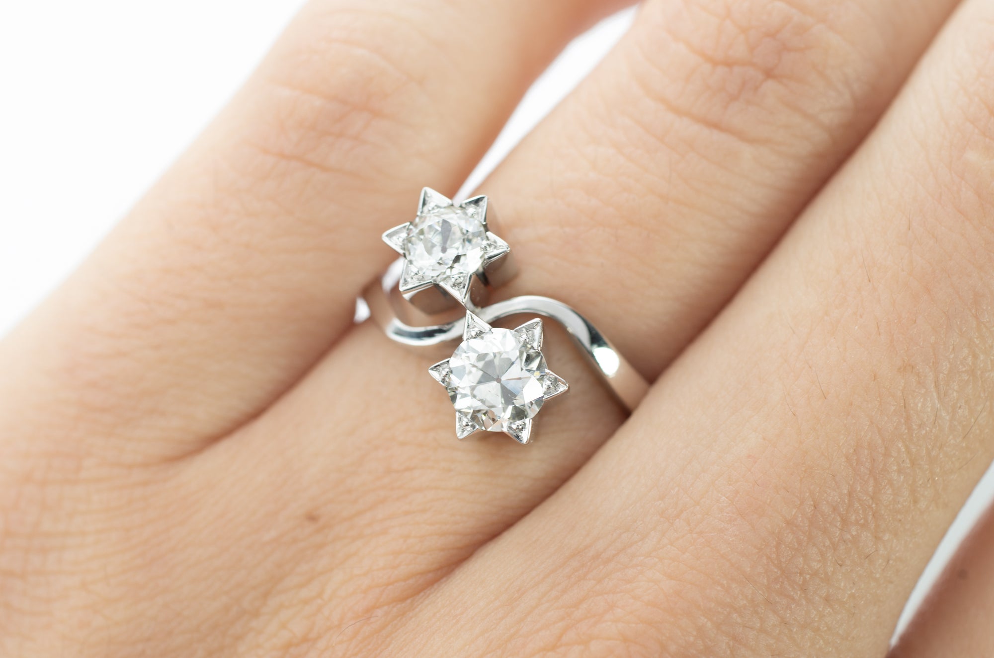 0.98CTW OLD EUROPEAN CUT STAR TOI ET MOI RING - SinCityFinds Jewelry