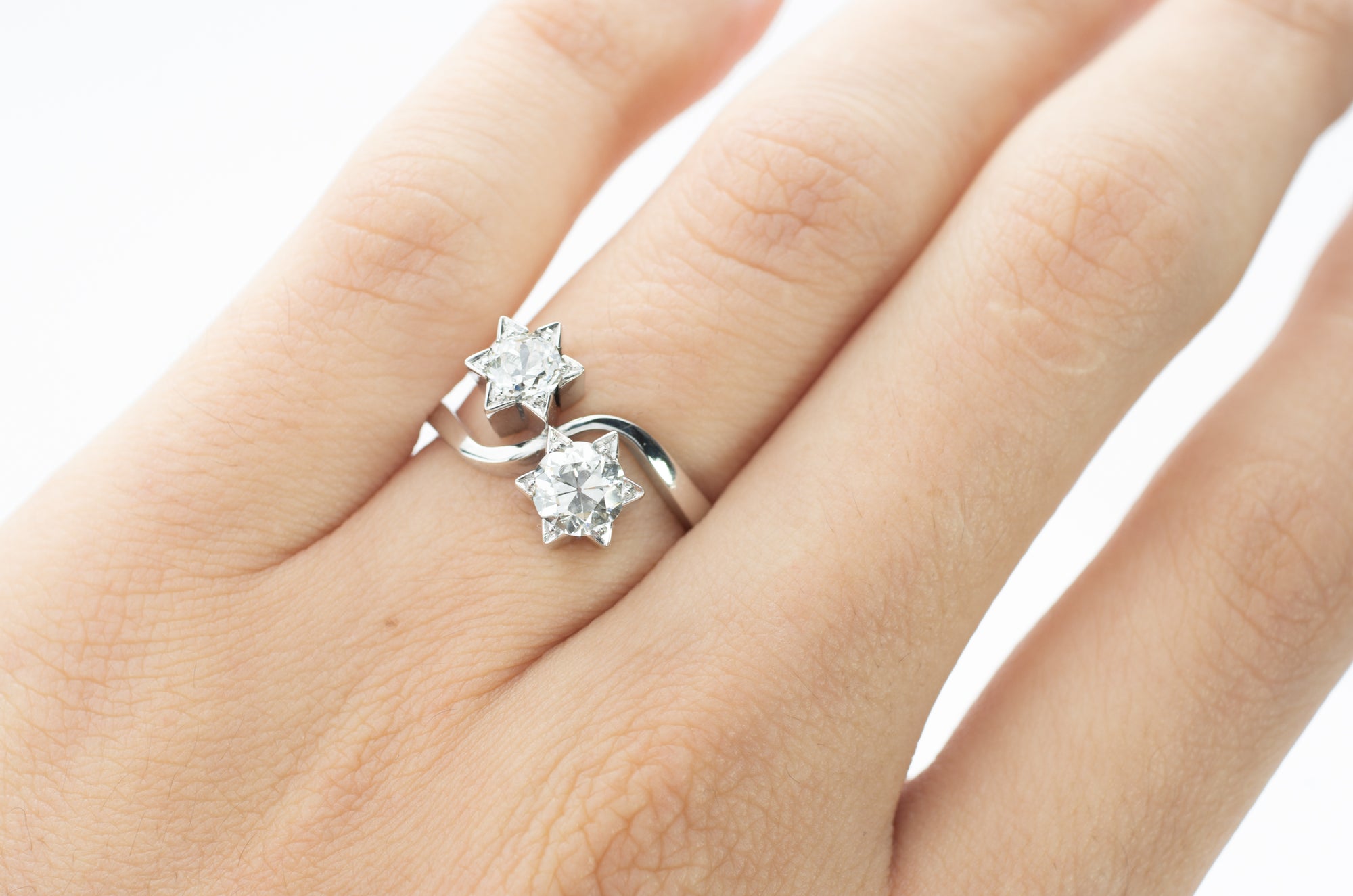 0.98CTW OLD EUROPEAN CUT STAR TOI ET MOI RING - SinCityFinds Jewelry