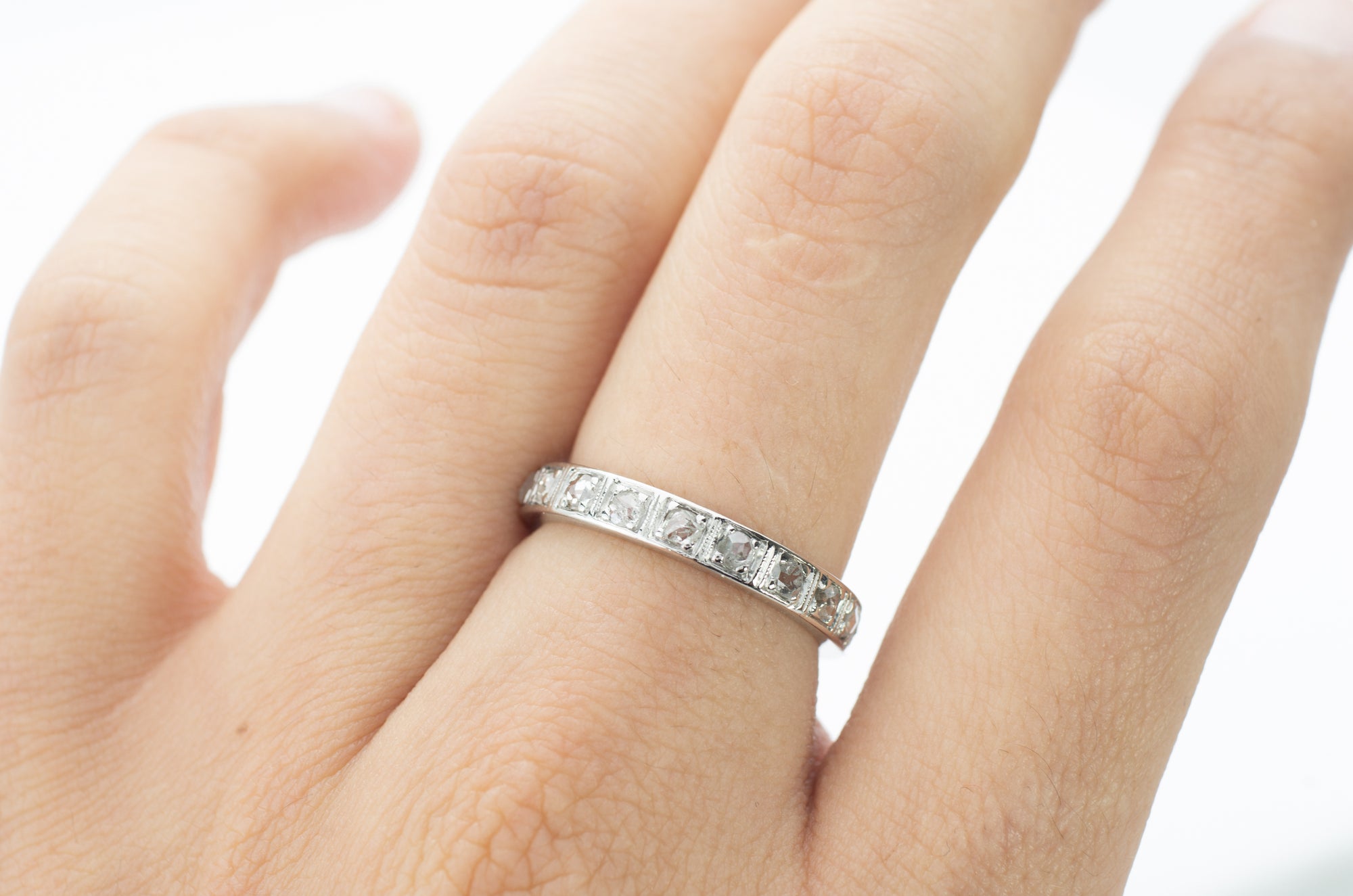 FRENCH PLATINUM AND ROSE CUT DIAMOND ETERNIT BAND - SinCityFinds Jewelry