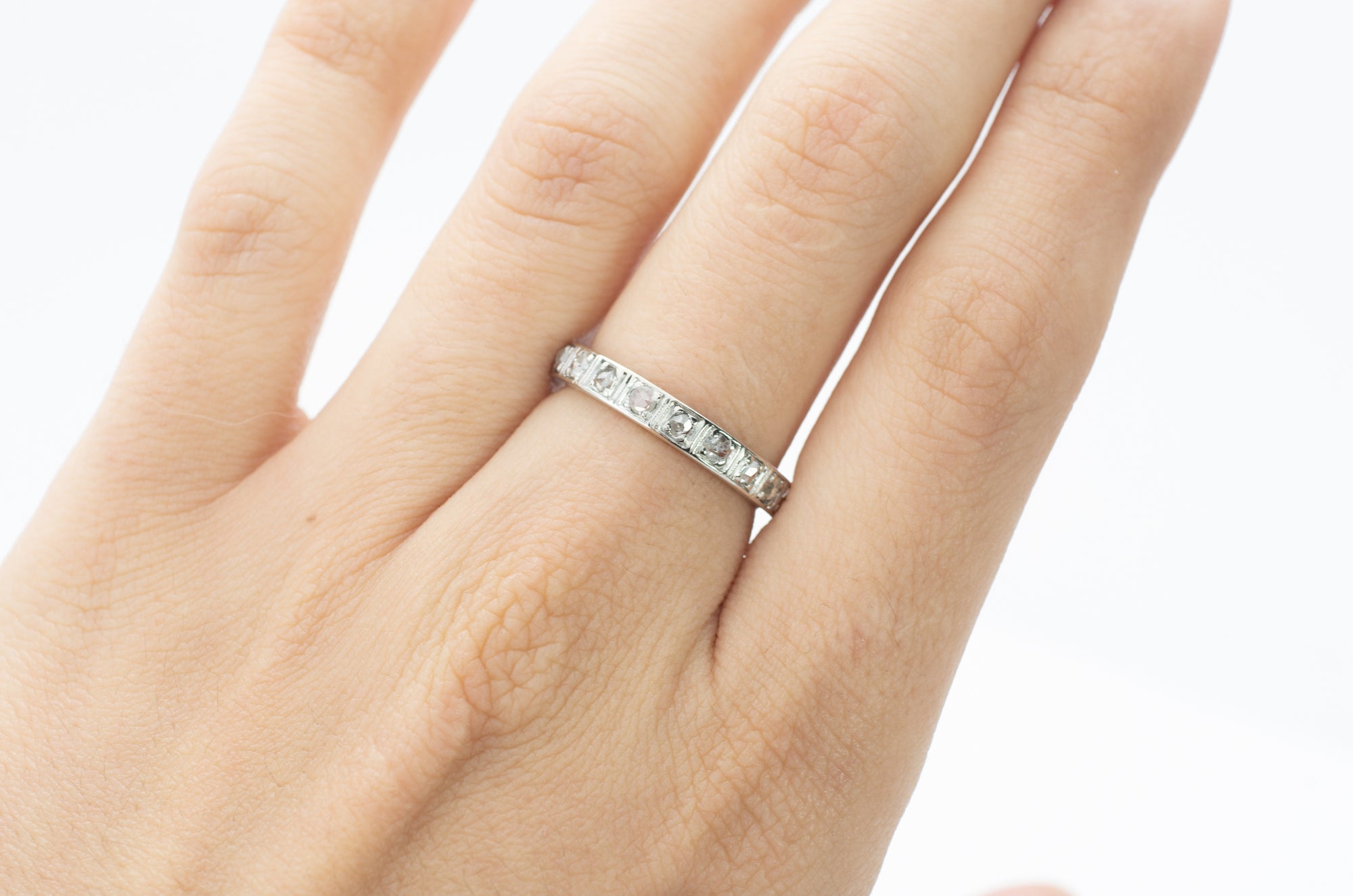 FRENCH PLATINUM AND ROSE CUT DIAMOND ETERNIT BAND - SinCityFinds Jewelry