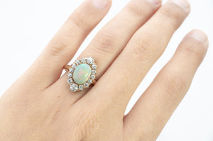 ANTIQUE OPAL AND OLD EUROPEAN CUT DIAMOND RING - SinCityFinds Jewelry