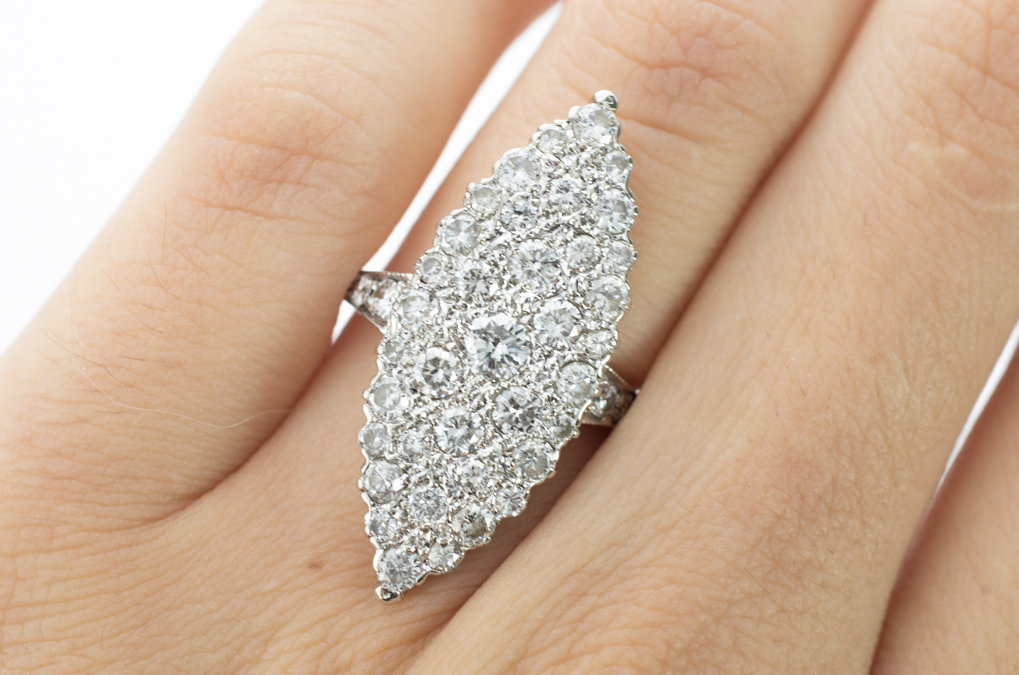 LARGE DIAMOND NAVETTE RING IN 18K GOLD - SinCityFinds Jewelry
