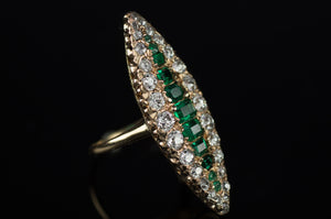 OLD CUT DIAMOND AND EMERALD NAVETTE IN GOLD - SinCityFinds Jewelry