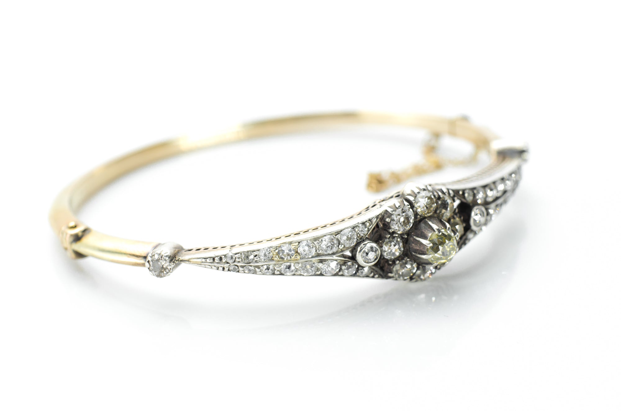 2.1CTW ANTIQUE OLD MINE CUT BANGLE - SinCityFinds Jewelry