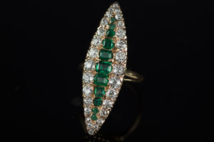 OLD CUT DIAMOND AND EMERALD NAVETTE IN GOLD - SinCityFinds Jewelry