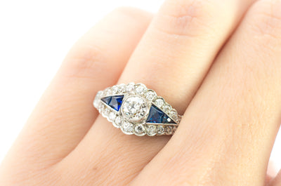 OLD EUROPEAN CUT AND NATURAL SAPPHIRE RING - SinCityFinds Jewelry