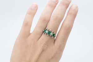 ANTIQUE EMERALD AND DIAMOND HALF HOOP BAND - SinCityFinds Jewelry