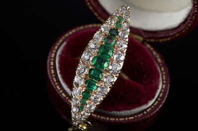 OLD CUT DIAMOND AND EMERALD NAVETTE IN GOLD - SinCityFinds Jewelry