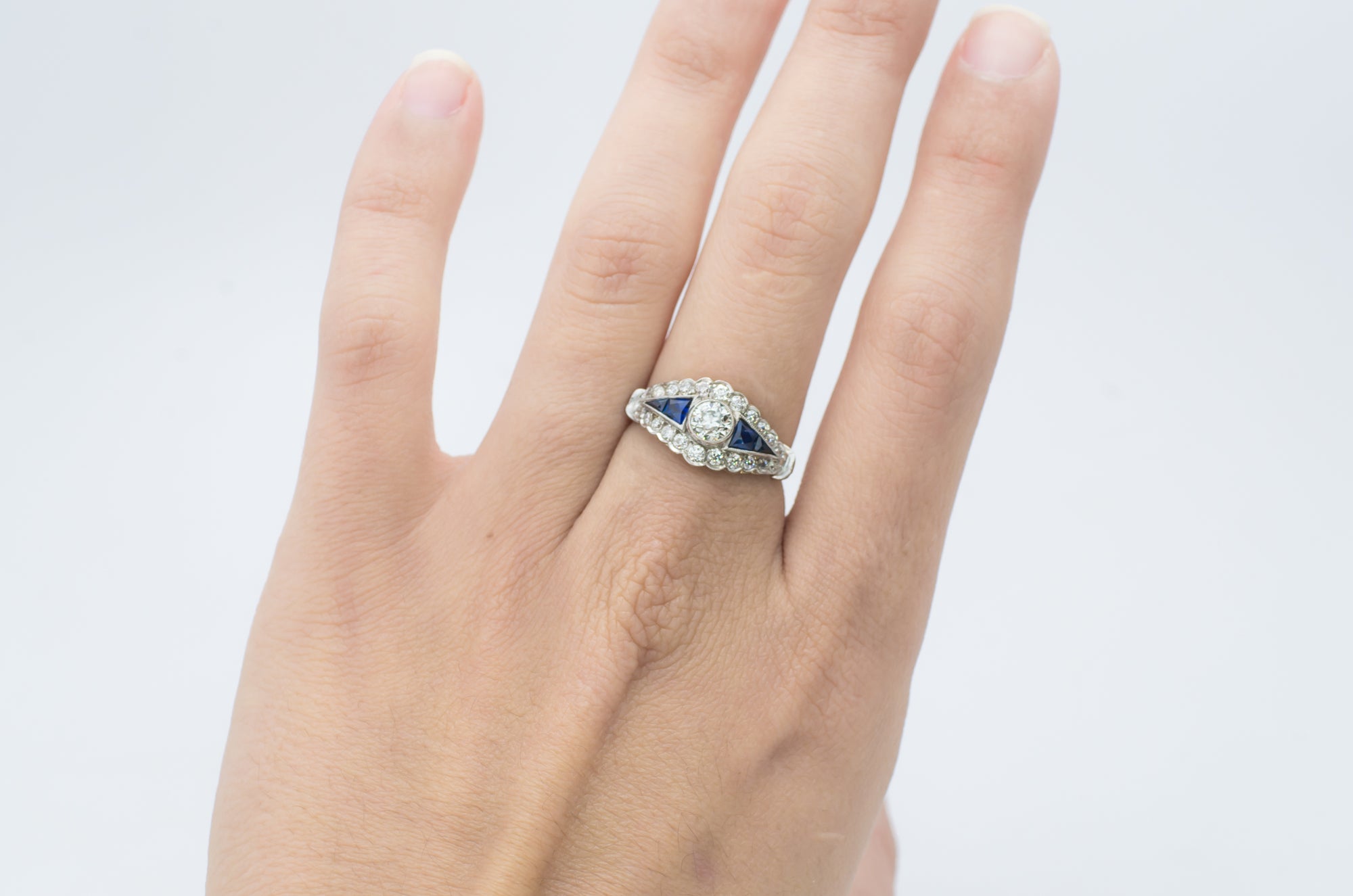 OLD EUROPEAN CUT AND NATURAL SAPPHIRE RING - SinCityFinds Jewelry