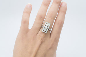 OLD EUROPEAN DIAMOND PLATINUM RING WITH BAGUETTE HALO - SinCityFinds Jewelry