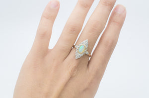 1.85CTW OPAL AND OLD CUT DIAMOND NAVETTE - SinCityFinds Jewelry