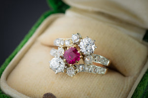 ANTIQUE NATURAL RUBY AND OLD CUT DIAMOND RING - SinCityFinds Jewelry