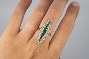 OLD CUT DIAMOND AND EMERALD NAVETTE IN GOLD - SinCityFinds Jewelry