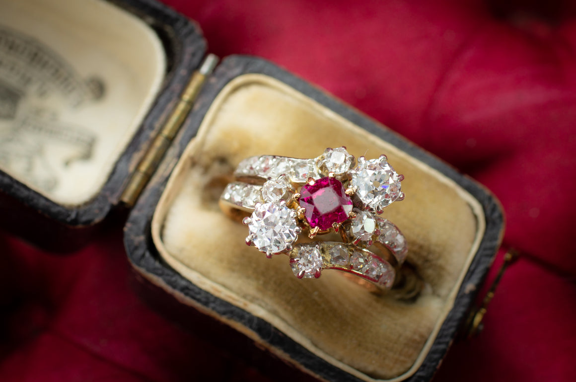 ANTIQUE NATURAL RUBY AND OLD CUT DIAMOND RING - SinCityFinds Jewelry