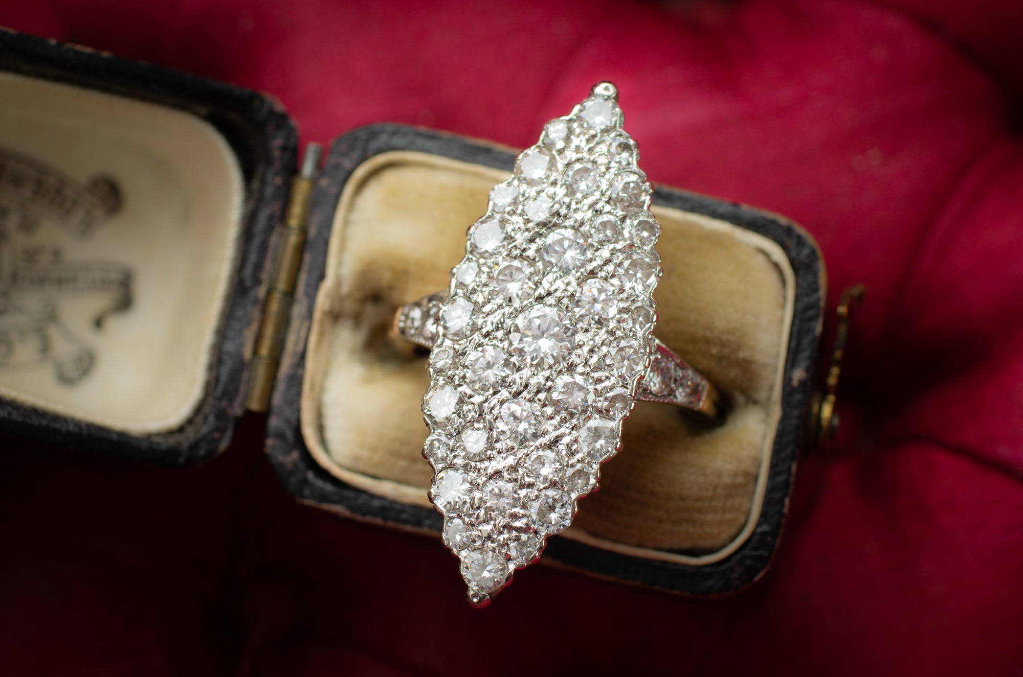LARGE DIAMOND NAVETTE RING IN 18K GOLD - SinCityFinds Jewelry