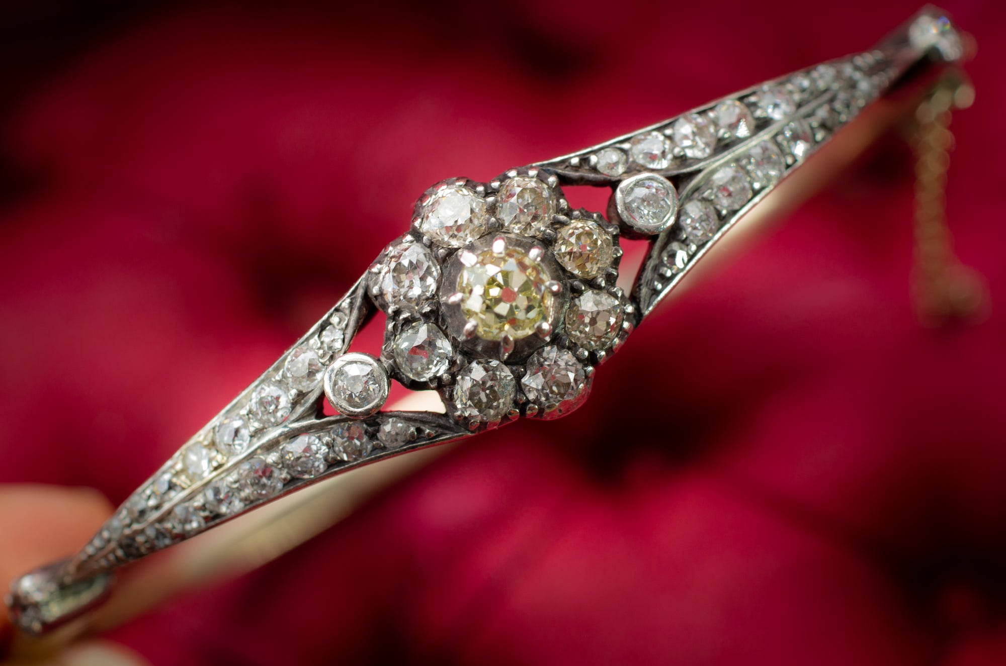 2.1CTW ANTIQUE OLD MINE CUT BANGLE - SinCityFinds Jewelry