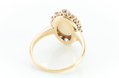 ANTIQUE OPAL AND OLD EUROPEAN CUT DIAMOND RING - SinCityFinds Jewelry