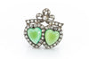 ANTIQUE CHRYSOPRASE AND ROSE CUT DIAMOND TWIN HEARTS BROOCH - SinCityFinds Jewelry