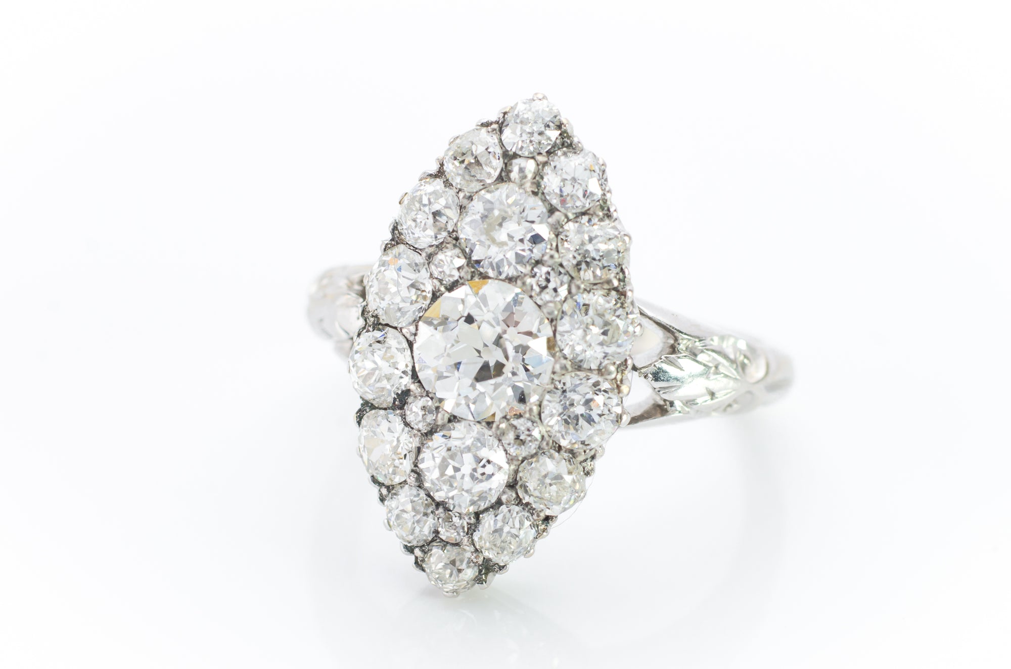 2.44CTW OLD EUROPEAN CUT DIAMOND NAVETTE STYLE RING - SinCityFinds Jewelry