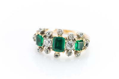 ANTIQUE EMERALD AND DIAMOND HALF HOOP BAND - SinCityFinds Jewelry
