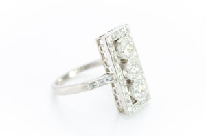 OLD EUROPEAN DIAMOND PLATINUM RING WITH BAGUETTE HALO - SinCityFinds Jewelry