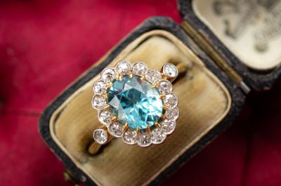 BLUE ZIRCON AND DIAMOND RING - SinCityFinds Jewelry