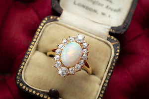 ANTIQUE OPAL AND OLD EUROPEAN CUT DIAMOND RING - SinCityFinds Jewelry