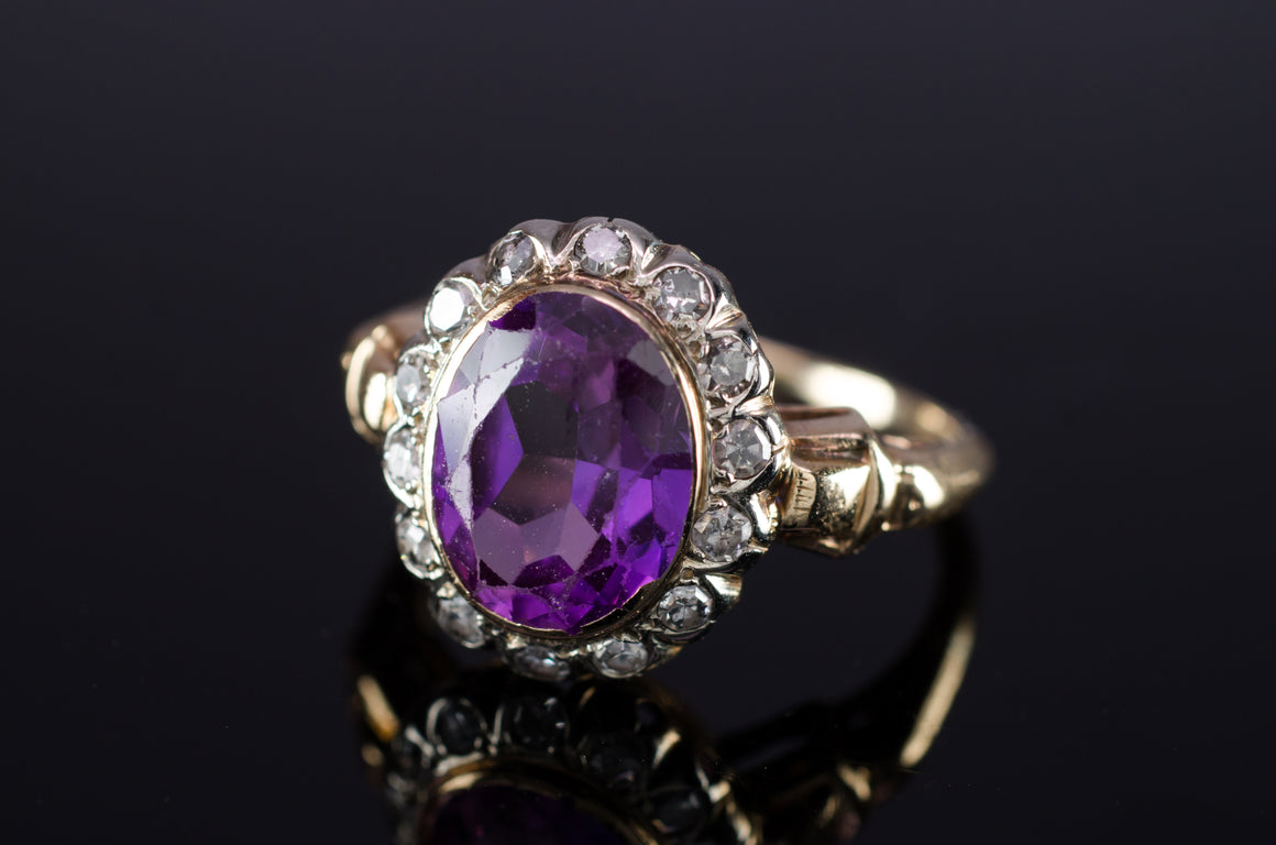 VINTAGE AMETHYST AND SINGLE CUT DIAMOND RING - SinCityFinds Jewelry