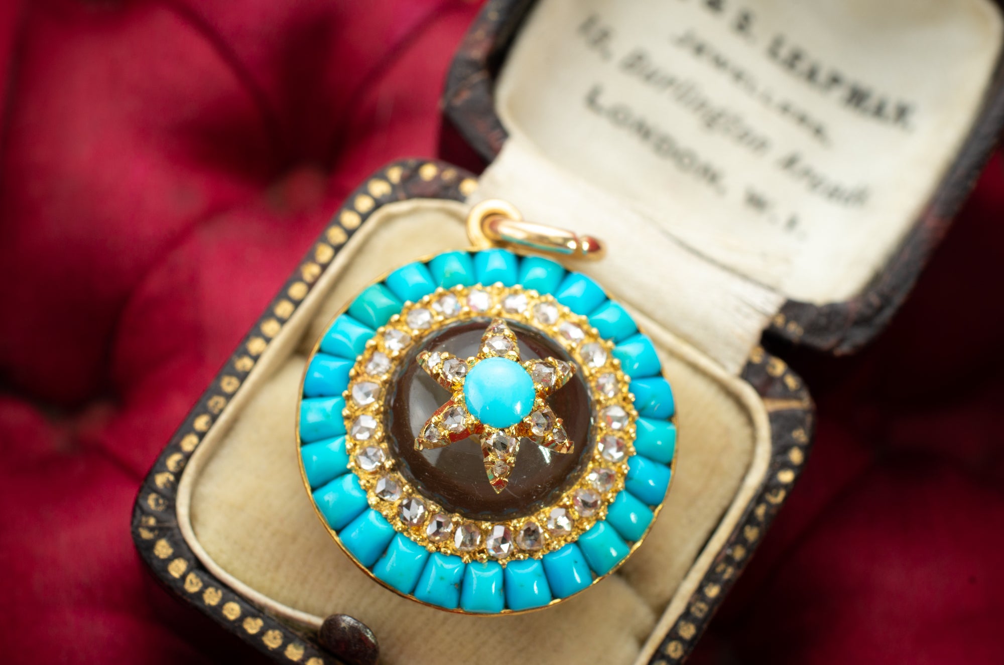 VICTORIAN ROSE CUT DIAMOND AND TURQUOISE LOCKET PENDANT - SinCityFinds Jewelry