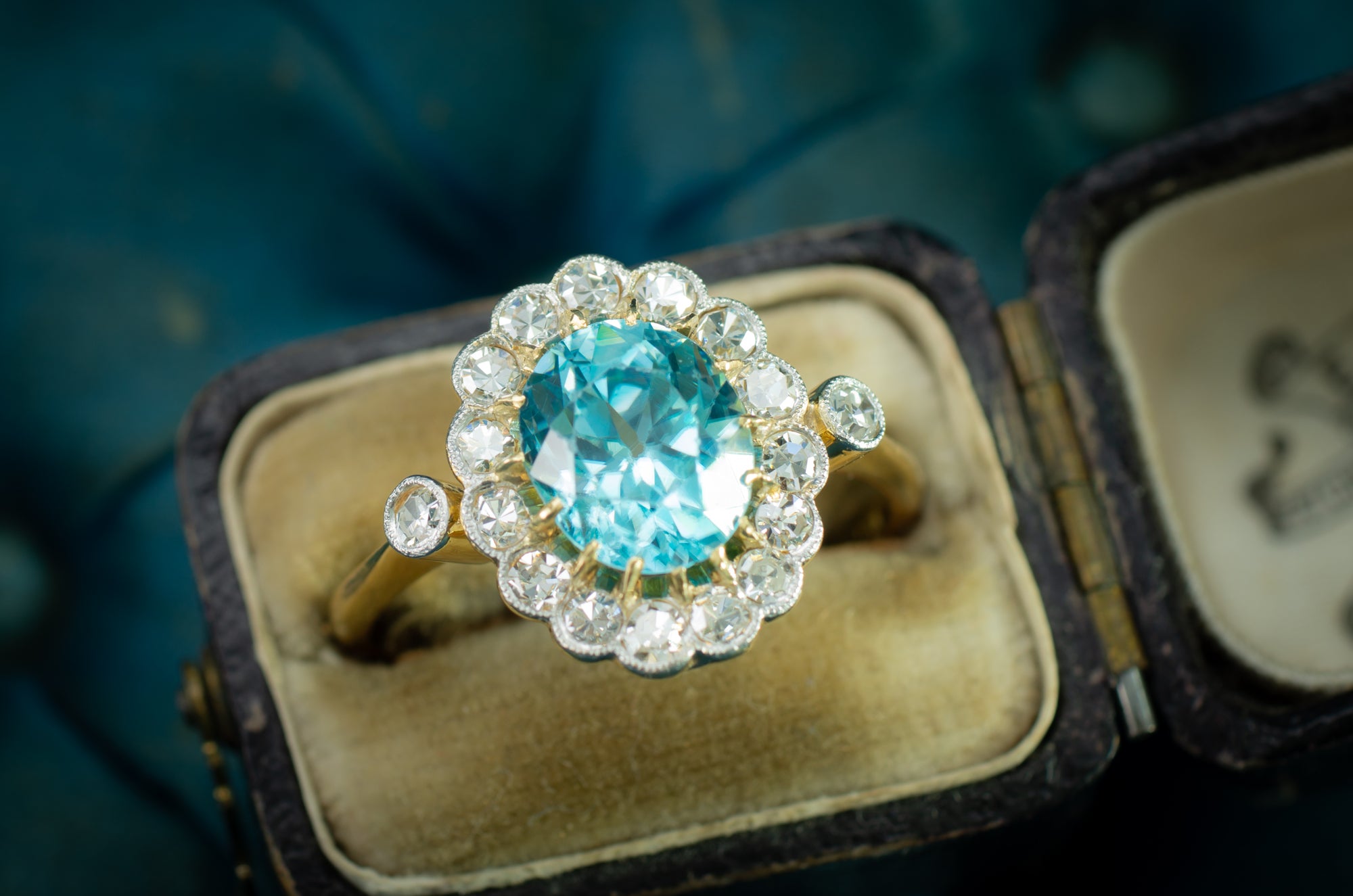 BLUE ZIRCON AND DIAMOND RING - SinCityFinds Jewelry