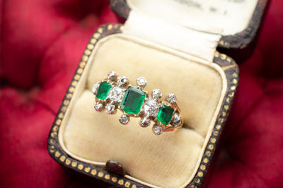 ANTIQUE EMERALD AND DIAMOND HALF HOOP BAND - SinCityFinds Jewelry