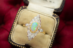 1.85CTW OPAL AND OLD CUT DIAMOND NAVETTE - SinCityFinds Jewelry