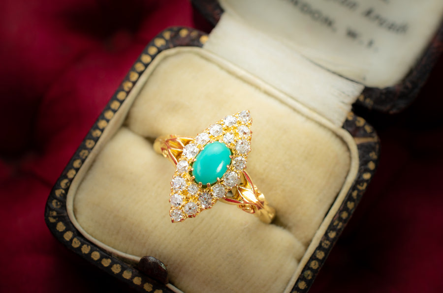 TURQUOISE AND DIAMOND NAVETTE - SinCityFinds Jewelry