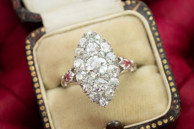 2.44CTW OLD EUROPEAN CUT DIAMOND NAVETTE STYLE RING - SinCityFinds Jewelry