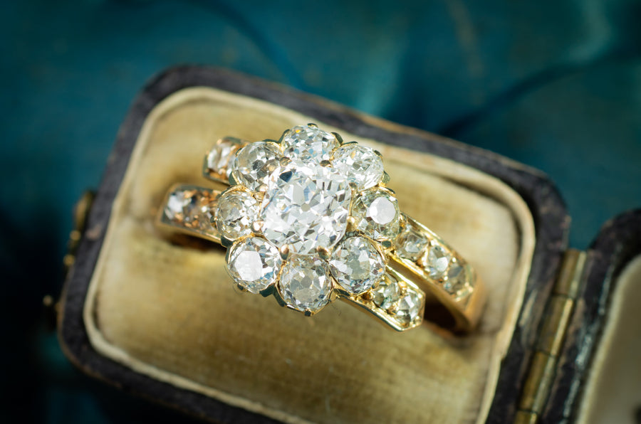 1.70CTW OLD MINE CUT DIAMOND CLUSTER RING - SinCityFinds Jewelry