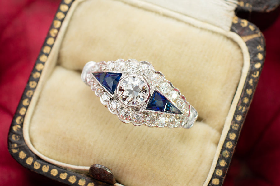 OLD EUROPEAN CUT AND NATURAL SAPPHIRE RING - SinCityFinds Jewelry