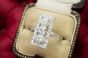 OLD EUROPEAN DIAMOND PLATINUM RING WITH BAGUETTE HALO - SinCityFinds Jewelry