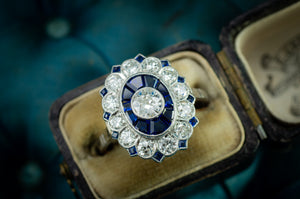 OLD EUROPEAN CUT DIAMOND AND SAPPHIRE TARGET RING. - SinCityFinds Jewelry