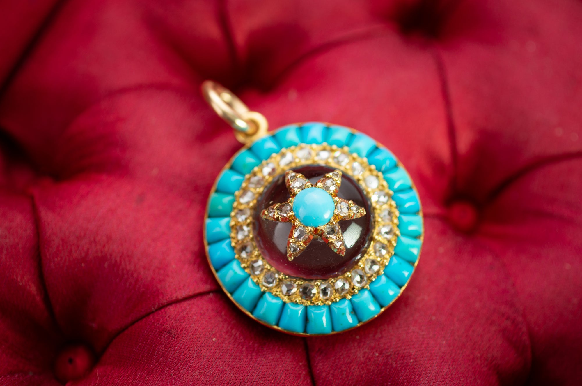 VICTORIAN ROSE CUT DIAMOND AND TURQUOISE LOCKET PENDANT - SinCityFinds Jewelry