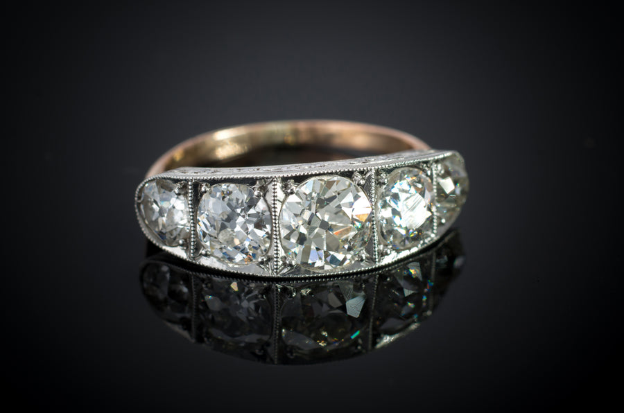 2.88CTW FIVE STONE BAND IN PLATINUM AND GOLD - SinCityFinds Jewelry